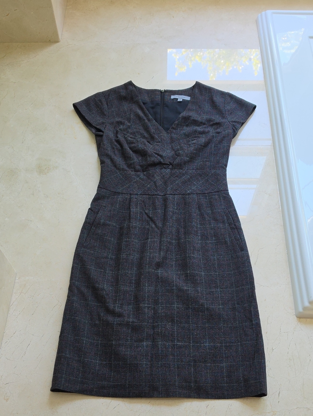 Classiques Entier Charcoal Plaid V-Neck Sheath Dress